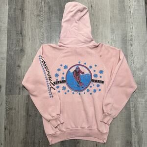 Vintage 1980s Downhill Skiing Hoodie Light Pink Pull Over Ski Hoodie Size Large